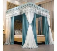 Four Poster Bed Canopy with Frame, Double Layer Princess Net Curtain for Girls Bedroom, Tulle Ceiling Canopy for Girls Room, Romantic Bed Curtain Decoration, Elegant Canopy Net