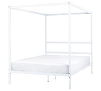 Beliani Four Poster Bed Metal Lestards 140 X 200 Cm Eu Double White, White