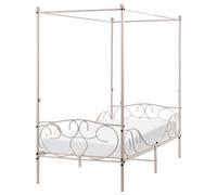 Four Poster Bed Metal SORMERY 90 x 200 cm (EU Single) Light Beige