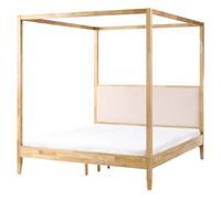 Four Poster Bed Wood HAILLICOURT 160 x 200 cm (EU King Size) Light Brown