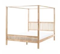 Beliani Four Poster Bed Wood HARFLEUR 180 x 200 cm (EU Super King) Light Brown, Brown
