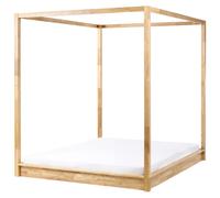 Beliani Four Poster Bed Wood HERLIERE 160 x 200 cm (EU King Size) Light Brown, Brown