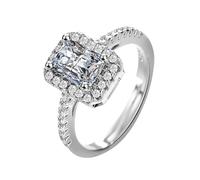 Four Prong Square Ring With Adjustable Opening Stylish And Versatile High End Open Ring And Sparkling With Adjustable Open Fashion Ring 1PCS (Silver, One Size)