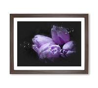 Four Purple Tulips Paint Splash Modern Art Framed Print | A2 Walnut Framed Wall Art | Ready to Hang | Modern Nature Picture | Living Room Bedroom Lounge Office