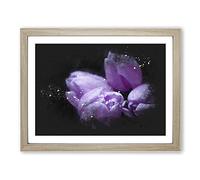 Four Purple Tulips Paint Splash Modern Art Framed Print | A4 Oak Framed Wall Art | Ready to Hang | Modern Nature Picture | Living Room Bedroom Lounge Office