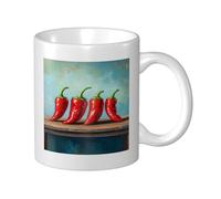 Four Red Peppers Ceramic Cup, Elegant Coffee Mug Tee Drinkware Water Cup for Home Office 11oz