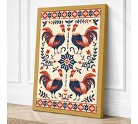 Four Roosters Grid Eclectic Canvas Wall Art Print 36x24 Inch (91 x 61 cm)