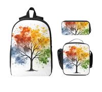 Four Season Tree Backpack Set for Girls Boys with Lunch Bag Pencil Case Watercolor 3 Pieces School Bags Insulated Lunchbox Gifts for Women Men