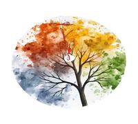 Four Season Tree Christmas Tree Skirt 36 Inch Watercolor Plush Xmas Tree Mat Holiday Decoratio Floor Protector for Home Party Festival