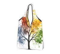 Four Season Tree Foldable Shopping Bag Reusable Grocery Bags Watercolor Portable Travel Pounch for Camping Daily Use