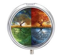 Four Season Tree of Life Pill Box Round Portable Small Pill Case Waterproof Travel Pill Box Organizer for Pocket Purse and Daily Convenience