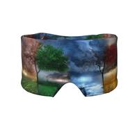 Four Season Tree Print Sleep Eye and Ear Muffs Mask - Soft & Breathable, Ideal for Travel, Meditation, and Nighttime Use