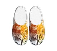 Four Season Tree Women's Slippers Flannel House Slippers for Men Watercolor Non-Slip Warm Winter Shoes for Indoor Outdoor UK 6-7