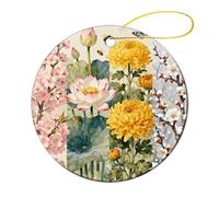 Four Seasons Flowers Christmas Tree Ornaments Ceramic Xmas Round Pendant Keepsake Gift for Xmas Tree Winter Holiday Hanging Ornament for Women Men 2.8 Inch 2 Pcs