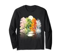 Four Seasons Forest Landscape Moon Reflection Nature Scenic Long Sleeve T-Shirt