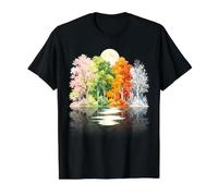 Four Seasons Forest Landscape Moon Reflection Nature Scenic Value Graphic T-Shirt, Men, Black, S