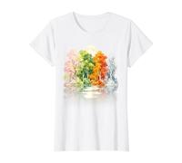 Four Seasons Forest Landscape Moon Reflection Nature Scenic Value Graphic T-Shirt, Women, White, M