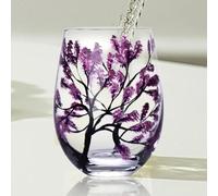 Four Seasons Hand Painted Wine Glass Set - Spring Summer Fall Winter with Leaves and Flowers (Stemless)