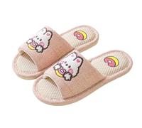 Four Seasons Linen Cotton Slippers Men and Women Spring and Autumn Home Indoor Non Wooden Floor Couple Monthly Shoes Breathable Womens S Slippers Size 5 (Pink, 38)