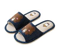 Four Seasons Linen Cotton Slippers Men and Women Spring and Autumn Home Indoor Non Wooden Floor Couple Monthly Shoes Breathable Womens S Slippers Size 5 (Navy, 44)