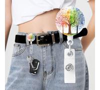 Four Seasons Spring Tree Badge Reel Retractable Badge Holder with Keychain Id Clips for Badges Lightweight Plastic Name Card Holders for Nurses Office Teacher