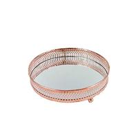 Four Seasons- Tray Mirrored Rose Gold Copper Round Mirrored Tray Plate with Ornate Metal Trim