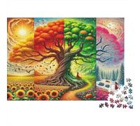 Four Seasons Tree 1000 Piece Puzzle Cycle of Life Impossible Puzzle Durable Interlocking Pieces Recycled Cardboard for Puzzle Enthusiasts 70x50cm/1000pcs