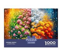 Four Seasons Tree 1000 Piece Recycled Paper Puzzle Game - Fire And Ice Tree with Pink Blossoms The Whole Family Activity for Home Wall Decoration52x38cm/1000pcs