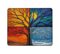 Four Seasons Tree Art Mouse Pad, Colorful Nature Design Rubber Non-Slip Washable Gaming Mousepad for Home and Office Computer, Laptop Square 8x10 Inch