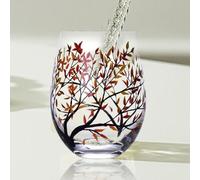 Four Seasons Tree Wine Glass Collection - Hand Painted Stemless Glasses with Spring Summer Fall Winter Colors, Floral and Leaves Design for Cocktails