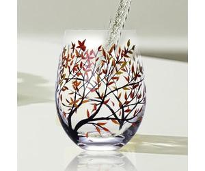Four Seasons Tree Wine Glass Collection - Hand Painted Stemless Glasses with Spring Summer Fall Winter Colors, Floral and Leaves Design for Cocktails