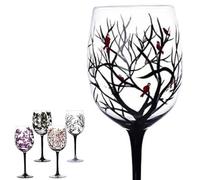 Four Seasons Tree Wine Glasses - Hand Painted Art Wine Glass, Spring Summer Winter Fall Colored Painted Glassware Decorative Wine Glasses Set, Unique Housewarming Gift (Stemmed Glass, Single, Winter)