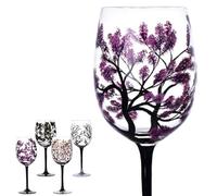 Four Seasons Tree Wine Glasses - Hand Painted Art Wine Glass, Spring Summer Winter Fall Colored Painted Glassware Decorative Wine Glasses Set, Unique Housewarming Gift (Stemmed Glass, Single, Spring)