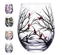 Four Seasons Tree Wine Glasses - Hand Painted Art Wine Glass, Spring Summer Winter Fall Colored Painted Glassware Decorative Wine Glasses Set, Unique Housewarming Gift (Stemless Glass, Single, Winter)