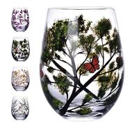 Four Seasons Tree Wine Glasses - Hand Painted Art Wine Glass, Spring Summer Winter Fall Colored Painted Glassware Decorative Wine Glasses Set, Unique Housewarming Gift (Stemless Glass, Single, Summer)