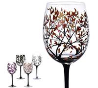 Four Seasons Tree Wine Glasses - Hand Painted Art Wine Glass, Spring Summer Winter Fall Colored Painted Glassware Decorative Wine Glasses Set, Unique Housewarming Gift (Stemmed Glass, Single, Autumn)