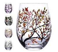 Four Seasons Tree Wine Glasses - Hand Painted Art Wine Glass, Spring Summer Winter Fall Colored Painted Glassware Decorative Wine Glasses Set, Unique Housewarming Gift (Stemless Glass, Single, Autumn)
