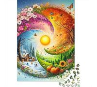 Four Seasons1000 Piece Thick Cardboard Yin Yang Jigsaw Puzzle Set Adult Couple Partners Fun Challenging Game Mind Relaxation Home Activity 70x50cm/1000pcs