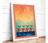 Four Seedlings Growing Botanical Framed Wall Art Print A1 (84.1×59.4cm) White, Wall Decor for Living Room, Bedroom, Office & Home, Ready to Hang, Art Gift