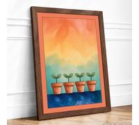 Four Seedlings Growing Botanical Framed Wall Art Print A4 (29.7×21cm) Walnut, Wall Decor for Living Room, Bedroom, Office & Home, Ready to Hang, Art Gift