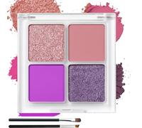Four Shade Matte & Shimmer Eyeshadow Palette with Dual Brushes - Vibrant Magenta & Deep Purple Tones, Compact Portable Case for Everyday & Evening Makeup Looks, Long Lasting & Blendable Powder
