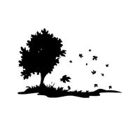 Four Silhouettes of Trees with Leaves Blowing in The Wind Lettering Decals 36x54cm Art Mural Painting Black