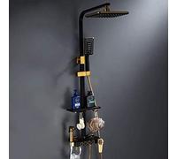 Four Speed ??Square Set Push Button Black And Gold Entirely Copper, Multifunction System Retro Spray Shower Column The House, With Shelf For Bathroom Items