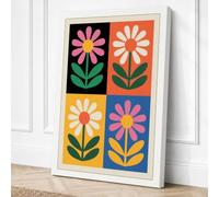 Four Stylised Blooms Canvas Wall Art Print 24x16 Inch (61 x 41 cm)