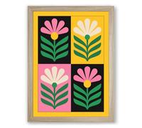 Four Stylized Daisies Mid-Century Framed Wall Art Print A4 (29.7×21cm) Oak, Wall Decor for Living Room, Bedroom, Office & Home, Ready to Hang, Art Gift