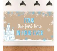 Four the First Time in Forever Backdrop - Snowflake 4th Birthday Decor, Princess Frozen Birthday Party Decorations 5 * 3ft