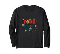 Four The Win: Playful Birthday for 4 Year Old Kids Long Sleeve T-Shirt, Adult Unisex, Black, L