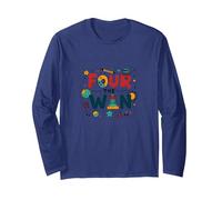 Four The Win: Playful Birthday for 4 Year Old Kids Long Sleeve T-Shirt, Adult Unisex, Navy, XL