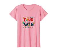 Four The Win: Playful Birthday for 4 Year Old Kids T-Shirt, Women, Pink, XXL