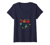 Four The Win: Playful Birthday for 4 Year Old Kids V-Neck T-Shirt, Women, Navy, S